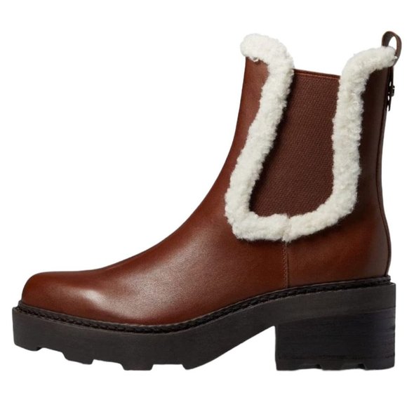 CALVIN KLEIN Boots Chunky Platform Booties Brown Ankle Boot Women’s Size 6.5 NIB - Picture 3 of 16